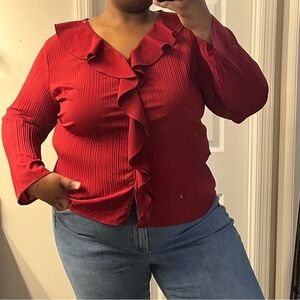 East5th Button v-neck Ruffled Pleated Blouse